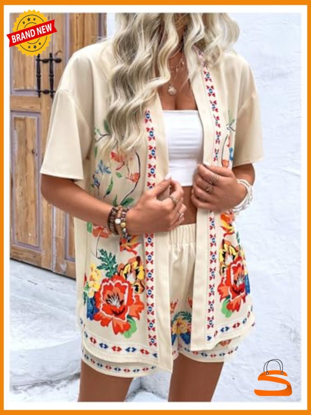 Women's 2 Piece Outfit Set Short Sleeve Blouse and Shorts Beach Vacation Summer - Picture 5 of 5